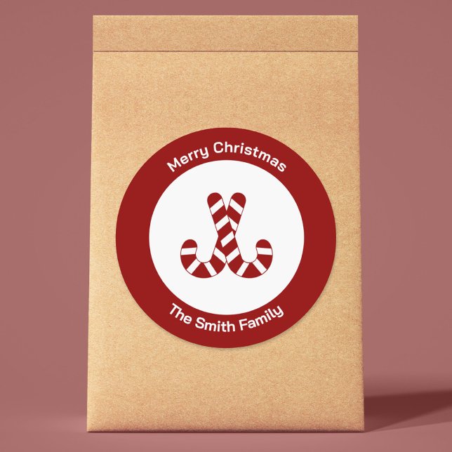 Redonda Navidades Candy Cane Pegatina (Christmas Candy Cane Sticker)