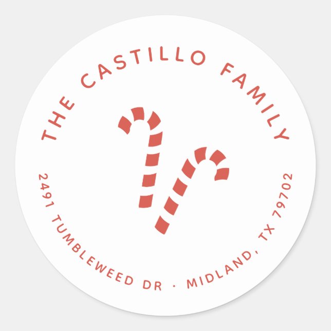 Redonda Navidades Candy Cane Pegatina de dirección de reto (Anverso)