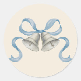 Redonda Navidades de acuarela Bells y Bow Pegatina - Azul