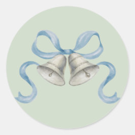 Redonda Navidades de acuarela Bells y Bow Pegatina - Azul