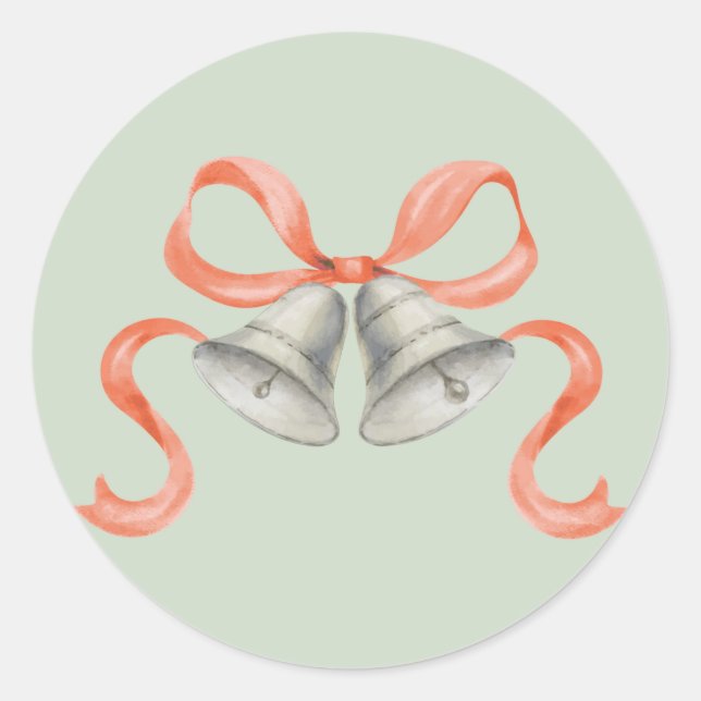 Redonda Navidades de acuarela Bells y Bow Pegatina - Rojo (Anverso)