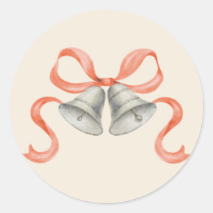 Redonda Navidades de acuarela Bells y Bow Pegatina - Rojo