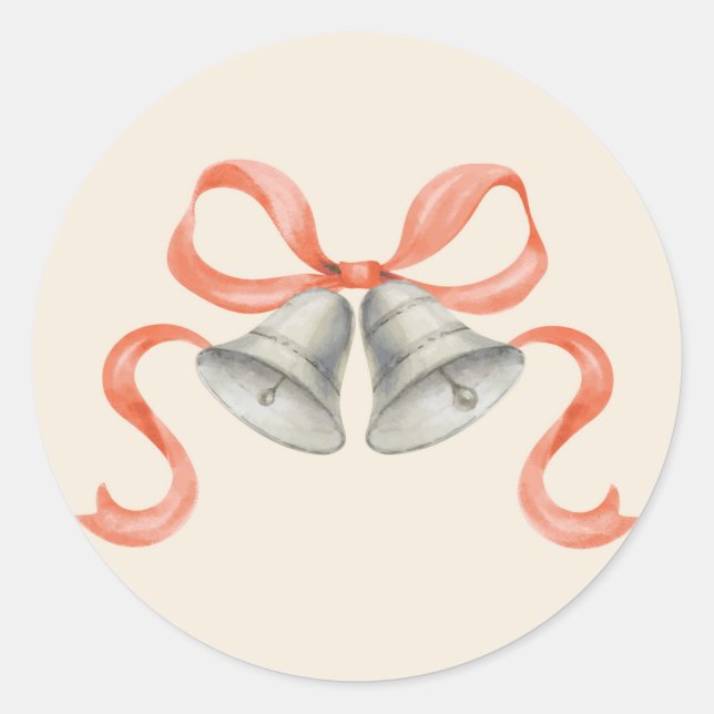 Redonda Navidades de acuarela Bells y Bow Pegatina - Rojo (Anverso)