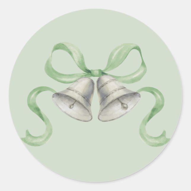 Redonda Navidades de acuarela Bells y Bow Pegatina - Verde (Anverso)