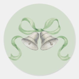 Redonda Navidades de acuarela Bells y Bow Pegatina - Verde