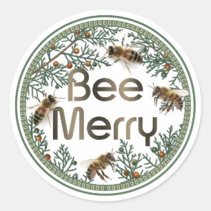 Redonda Navidades de Bee Merry Honeybee Pegatina de vacaci