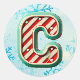 Redonda Navidades de Candy Cane Pegatina "C", franjas fest