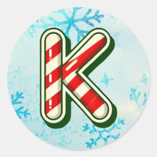 Redonda Navidades de Candy Cane Pegatina "K", franjas fest