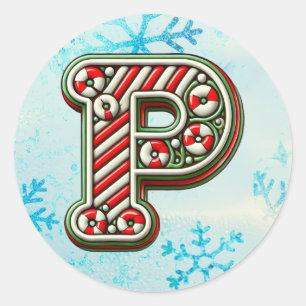 Redonda Navidades de Candy Cane Pegatina "P", franjas fest