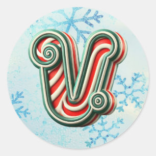 Redonda Navidades de Candy Cane Pegatina "V", franjas fest