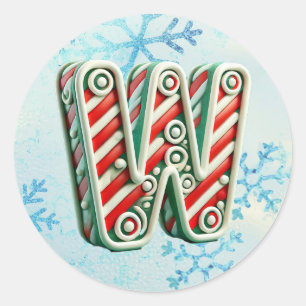 Redonda Navidades de Candy Cane Pegatina "W", franjas fest