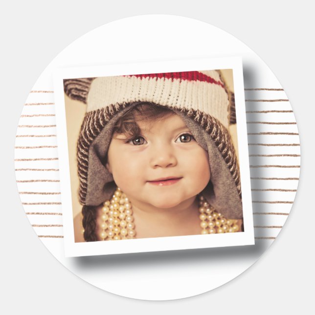 Redonda Navidades de franjas de bronce Pegatina de fotogra (Anverso)