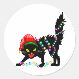 Redonda Navidades de gato negros luces Pegatina redondo cl