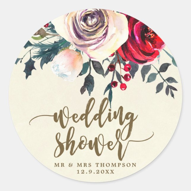 Redonda navidades de pegatina de casamiento en berries de  (Anverso)