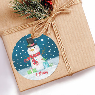 Redonda Navidades de Snowman celebran Pegatina personaliza