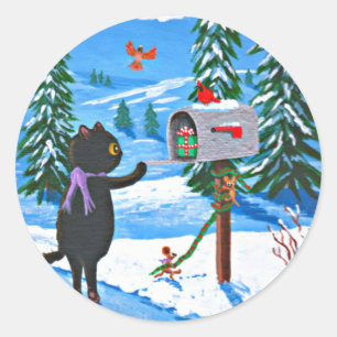 Redonda Navidades divertidos Pegatina de Cats Creationarts