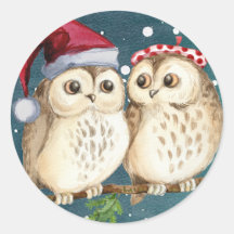 Navidades FELIZ Pegatina DE LA RONDA CLÁSICA OWL