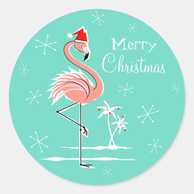 Redonda Navidades Flamingo Feliz pegatina de Navidad (Anverso)