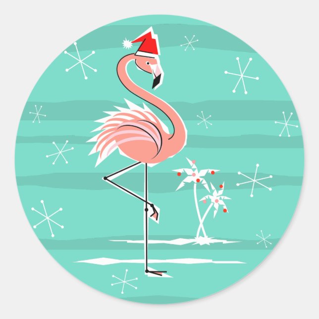 Redonda Navidades Flamingo Stripe pegatina redondo (Anverso)