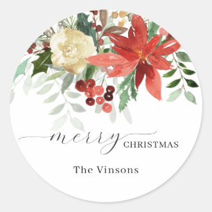 Redonda Navidades Floral Holiday Classic Round Pegatina