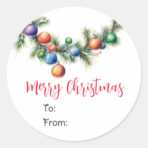 Redonda Navidades Garland Gift Tag Pegatina