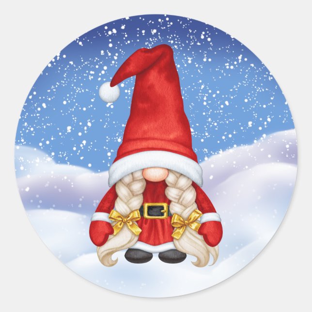 Redonda Navidades Gnome Pegatina (Anverso)