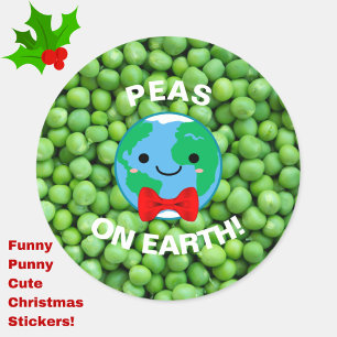 Redonda Navidades graciosos "Peas en la Tierra" Pegatina c