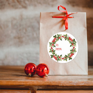 Redonda Navidades Holly Leaves & Berries Pegatina de etiqu