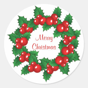 Redonda Navidades holly wreath Pegatina