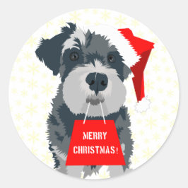 Redonda Navidades Mini Schnauzer Dog Santa Hat Pegatina