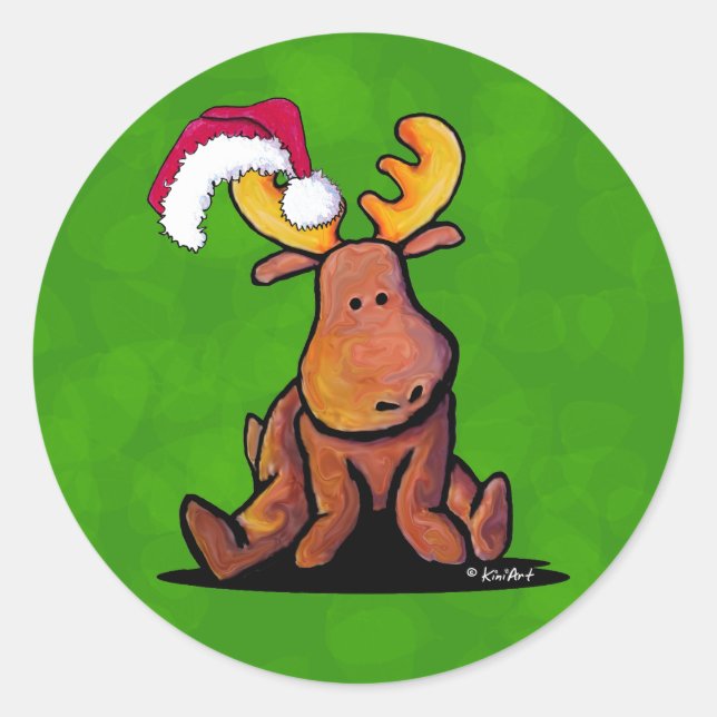 Redonda Navidades Moose Classic Round Pegatina (Anverso)