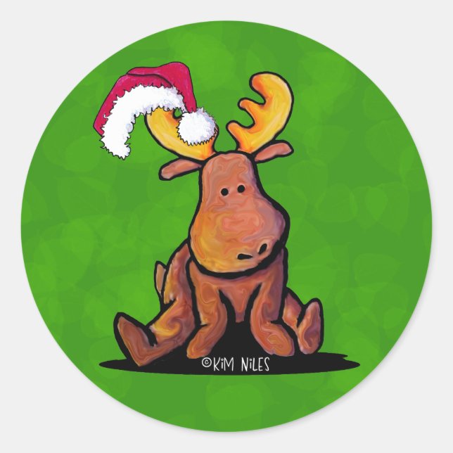 Redonda Navidades Moose Classic Round Pegatina (Anverso)