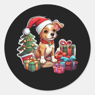 Redonda Navidades Pegatina de diseño de perros