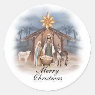 Redonda Navidades Pegatina de Natividad