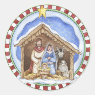 Redonda Navidades Pegatina de Natividad