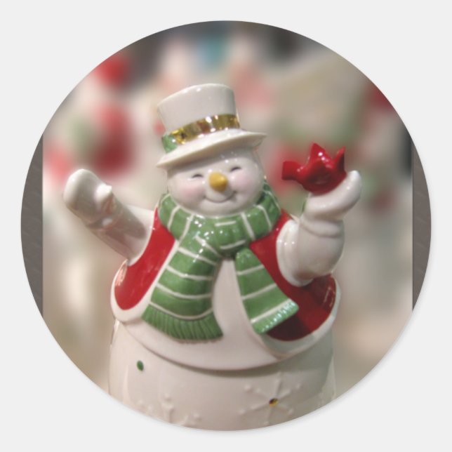 Redonda Navidades pegatina de snowman (Anverso)