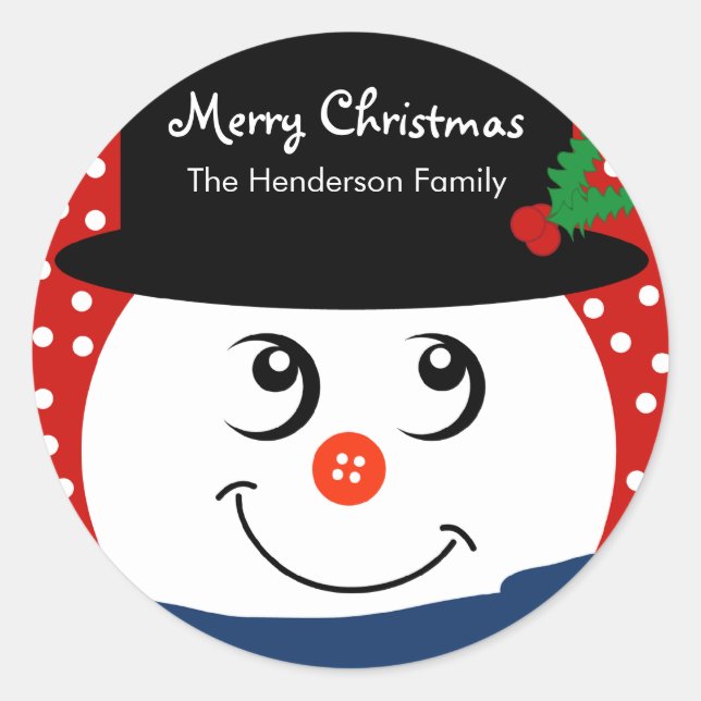 Redonda Navidades Pegatina personalizado - Snowman (Anverso)