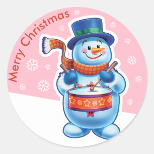 Redonda Navidades pegatina redondo rosado Snowman baterist