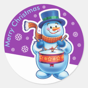 Redonda Navidades pegatina redondo violeta Snowman bateris