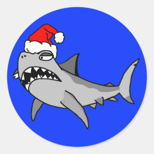 Redonda Navidades personalizados Pegatina Santa Shark