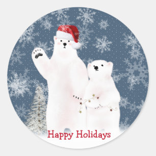 Redonda Navidades Polar Bears Square Pegatina