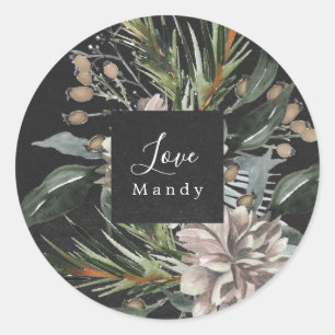 Redonda Navidades Regalo Pegatina Floral Chalkboard Holida