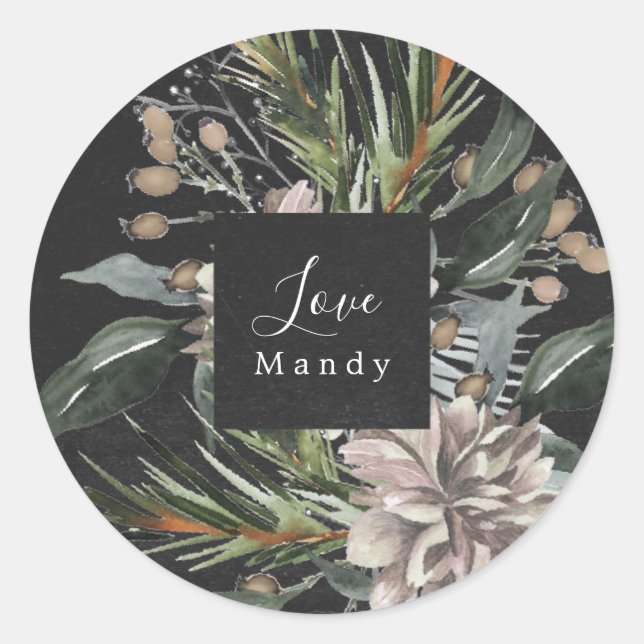 Redonda Navidades Regalo Pegatina Floral Chalkboard Holida (Anverso)