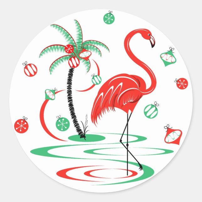 Redonda Navidades rojos Flamingo Baubles pegatina (Anverso)