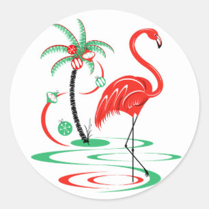 Redonda Navidades rojos pegatina Flamingo