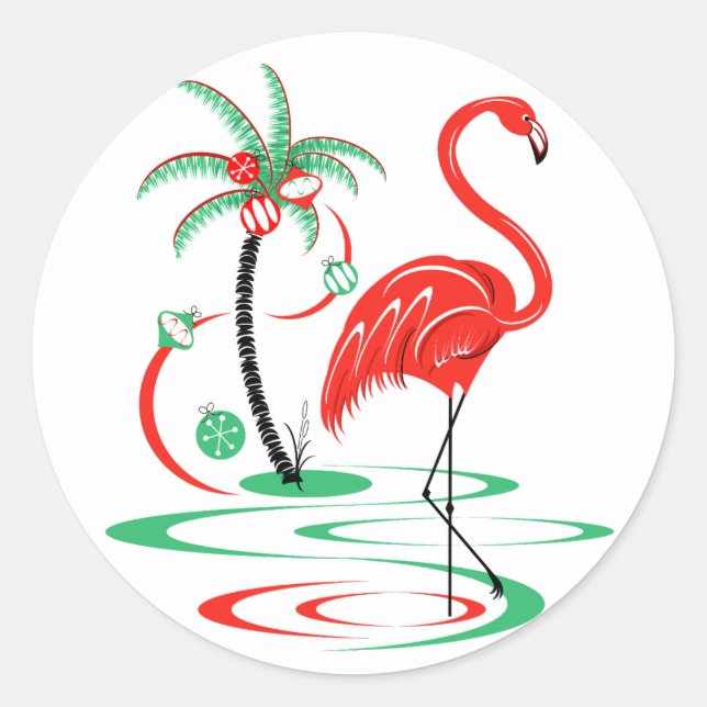 Redonda Navidades rojos pegatina Flamingo (Anverso)