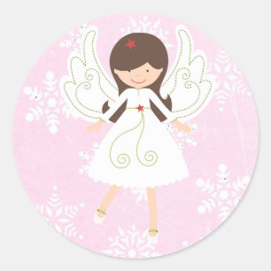 Redonda Navidades rosados Pegatina Angel