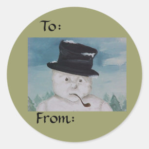 Redonda Navidades Snowman Gift Pegatina