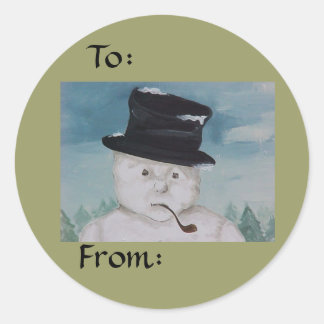 Redonda Navidades Snowman Gift Pegatina