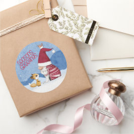 Redonda Navidades Snowy Gnome Fox Bird Pegatina